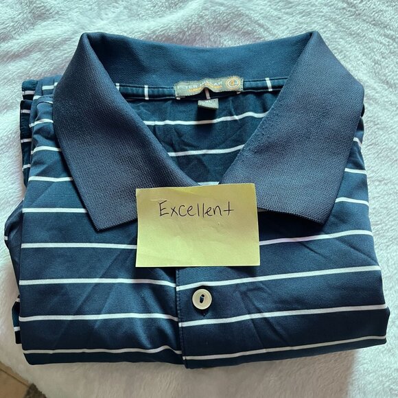 Peter Millar Summer Comfort Mens XL  Short Sleeve Golf Polo Shirt Navy Striped - Picture 10 of 10